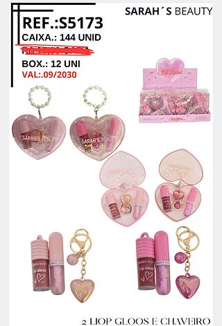 2LIP GLOSS COM CHAVEIRO SARAHS BEAUTY C/12PCS