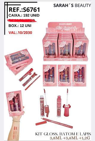 KIT GLOSS ,BATOM E LAPIS SARAHS BEAUTY C/12PCS