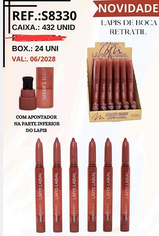 LAPIS DE BOCA RETRATIL SARAHS BEAUTY C/24PCS