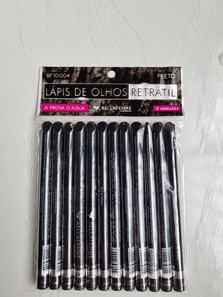 LAPIS DE OLHOS RETRATIL PRETO A PROVA D AGUA BELLA FEMME C/12PCS