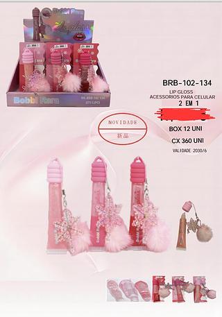 LIP GLOSS ACESSORIOS PARA CELULAR 2 EM 1 BOBBI RARA C/12PCS