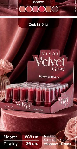 BATOM CINTILANTE VELVET VIVAI C/36PCS