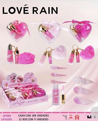 LIP GLOSS COM CHAVEIRO LOVE RAIN C/9PCS