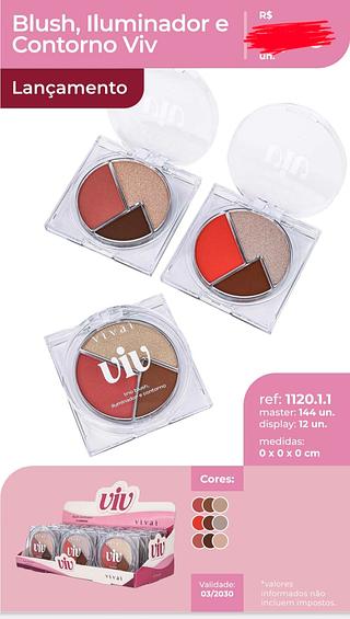 TRIO BLUSH ILUMINADOR E CONTORNO VIV VIVAI C/12PCS
