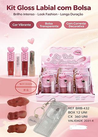 KIT LIP GLOSS LABIAL COM BOLSA BOBBI RARA C/12PCS