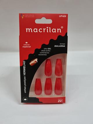 unhas posticas vermelho formato alongado c/12pcs