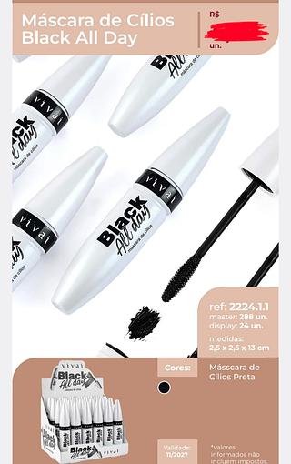 MASCARA DE CILIOS BLACK ALL DAY VIVAI C/24PCS