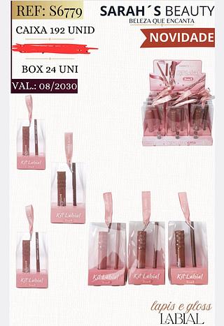 LAPIS E GLOSS LABIAL SARAHS BEAUTY C/12PCS