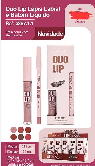 DUO LIP LAPIS LABIAL E BATOM LIQUIDO VIVAI C/24PCS
