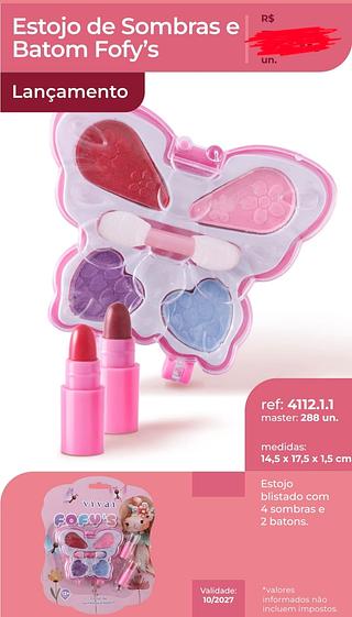 ESTOJO DE SOMBRAS E BATOM FOFYS VIVAI C/6PCS