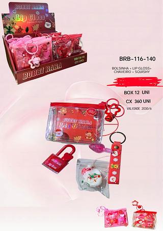 BOLSINHA +LIP GLOSS +CHAVEIRO +SQUISHY BOBBI RARA C/12PCS