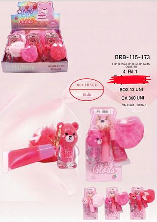 LIP GLOSS +LIP BALM +LIP OIL +CHAVEIRO 4 EM 1 BOBBI RARA C/12PCS