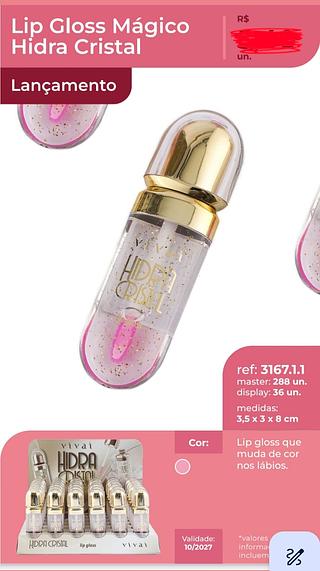 LIP GLOSS HIDRA CRISTAL VIVAI C/36PCS