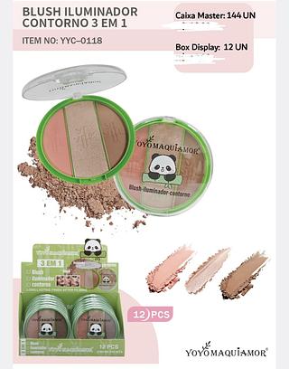 BLUSH ILUMINADOR CONTORNO 3 EM 1 YOYO MAQUIAMOR C/12PCS