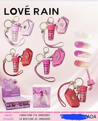 LIP GLOSS COM CHAVEIRO LOVE RAIN C/24PCS