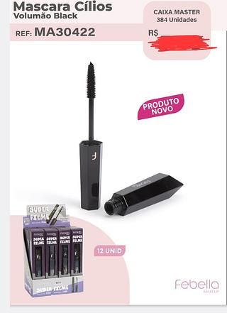 MASCARA DE CILIOS VOLUMAO BLACK FEBELLA C/12PCS