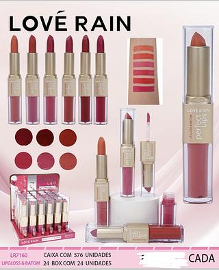 LIP GLOSS E BATOM 2 EM 1 LOVE RAIN C/24PCS