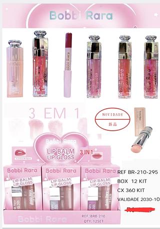 KIT LIP GLOSS 3 EM 1 BOBBI RARA C/12PCS