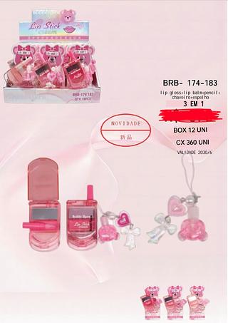 LIP GLOSS +LIP BALM +PENCIL+CHAVEIRO +ESPELHO 3 EM 1 BOBBI RARA C/12PCS