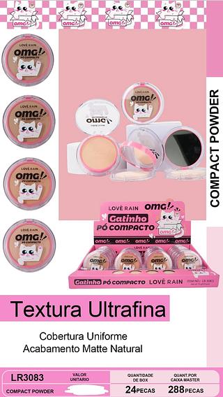 PO COMPACTO CATINHO COM ESPONJA E ESPELHO LOVE RAIN C/24PCS