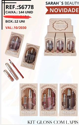KIT GLOSS COM LAPIS SARAHS BEAUTY C/12CPS