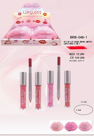 KIT DE LIP GLOSS BRILHO +MATTE +LAPIS BOCA 3 EM 1 BOBBI RARA C/12PCS