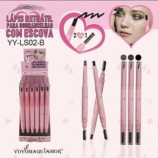 LAPIS RETRATIL PARA SOBRANCELHAS COM ESCOVA YOYO MAQUIAMOR C/48PCS