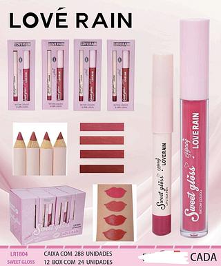 KIT LIP GLOSS COM LAPIS LOVE RAIN C/24PCS