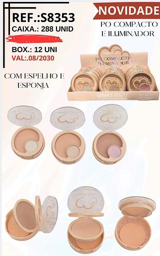 PO COMPACTO + ILUMINADOR C/12PCS SARAHS