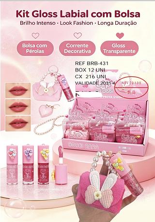 KIT LIP GLOSS COM BOLSA BOBBI RARA C/12PCS